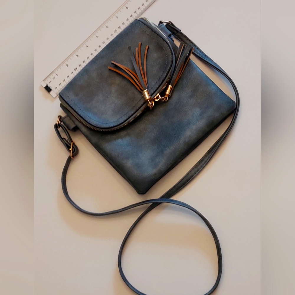 Blue Leather Cross Body Bag